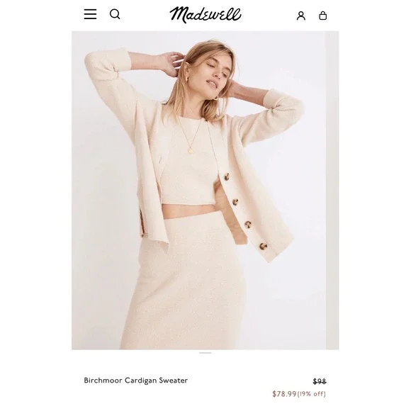 Madewell Birchmoor Cardigan Sweater Relaxed Fit Textured Ribbed Beige Large $98 - Picture 3 of 13